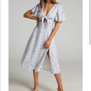 White floral midi dress